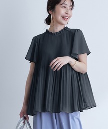 VIS | 【洗濯機可】ドット＆無地シフォンバックリボンブプリーツブラウス(シャツ/ブラウス)