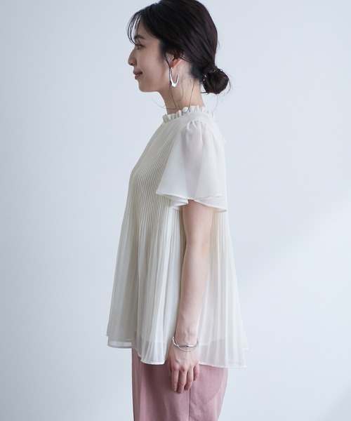 VIS（ビス）の「【洗濯機可】ドット＆無地シフォンバックリボンブプリーツブラウス（シャツ/ブラウス・レディース・ブラック/オフホワイト/ミント/ベージュ系その他/ラベンダー/ネイビー/ホワイト系その他・FREE）」の10枚目の写真