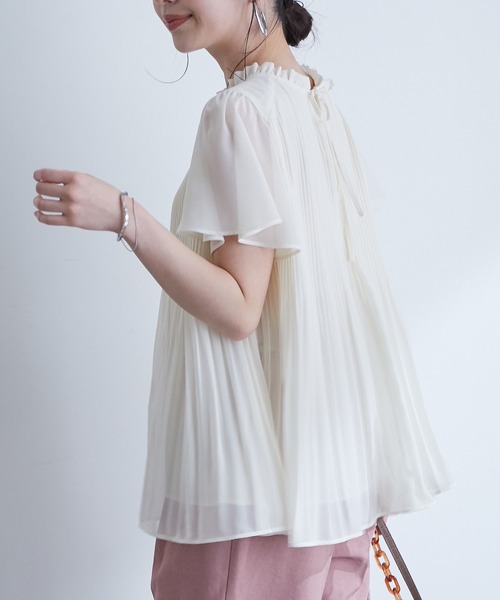 VIS（ビス）の「【洗濯機可】ドット＆無地シフォンバックリボンブプリーツブラウス（シャツ/ブラウス・レディース・ブラック/オフホワイト/ミント/ベージュ系その他/ラベンダー/ネイビー/ホワイト系その他・FREE）」の16枚目の写真