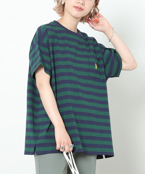 FREAK'S STORE（フリークスストア）の「▽【WEB限定】U.S.POLO ASSN./ユーエスポロアッスン　別注胸刺繍ポケットTシャツ（Tシャツ/カットソー・レディース・ホワイト/ブラック/ベージュ/ネイビー/グリーン/ラベンダー/ブルーグリーン/ネイビー系/ネイビー×ホワイト/ブラック×ベージュ・ﾌﾘ-）」の9枚目の写真