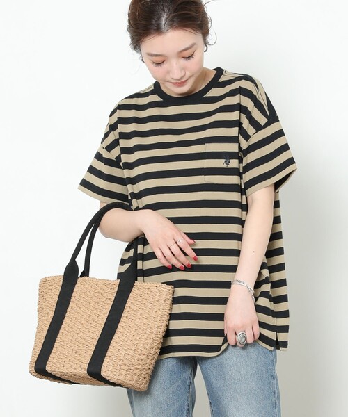 FREAK'S STORE（フリークスストア）の「▽【WEB限定】U.S.POLO ASSN./ユーエスポロアッスン　別注胸刺繍ポケットTシャツ（Tシャツ/カットソー・レディース・ホワイト/ブラック/ベージュ/ネイビー/グリーン/ラベンダー/ブルーグリーン/ネイビー系/ネイビー×ホワイト/ブラック×ベージュ・ﾌﾘ-）」の4枚目の写真