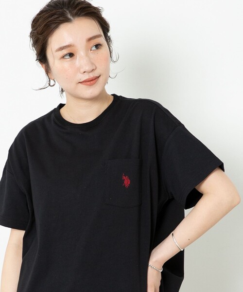 FREAK'S STORE（フリークスストア）の「▽【WEB限定】U.S.POLO ASSN./ユーエスポロアッスン　別注胸刺繍ポケットTシャツ（Tシャツ/カットソー・レディース・ホワイト/ブラック/ベージュ/ネイビー/グリーン/ラベンダー/ブルーグリーン/ネイビー系/ネイビー×ホワイト/ブラック×ベージュ・ﾌﾘ-）」の3枚目の写真
