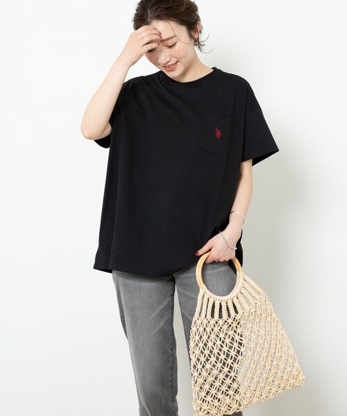 FREAK'S STORE（フリークスストア）の「▽【WEB限定】U.S.POLO ASSN./ユーエスポロアッスン　別注胸刺繍ポケットTシャツ（Tシャツ/カットソー・レディース・ホワイト/ブラック/ベージュ/ネイビー/グリーン/ラベンダー/ブルーグリーン/ネイビー系/ネイビー×ホワイト/ブラック×ベージュ・ﾌﾘ-）」の11枚目の写真