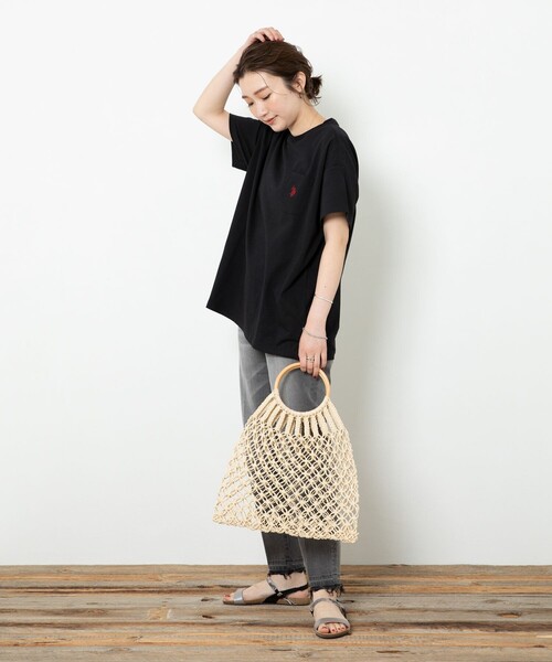 FREAK'S STORE（フリークスストア）の「▽【WEB限定】U.S.POLO ASSN./ユーエスポロアッスン　別注胸刺繍ポケットTシャツ（Tシャツ/カットソー・レディース・ホワイト/ブラック/ベージュ/ネイビー/グリーン/ラベンダー/ブルーグリーン/ネイビー系/ネイビー×ホワイト/ブラック×ベージュ・ﾌﾘ-）」の12枚目の写真