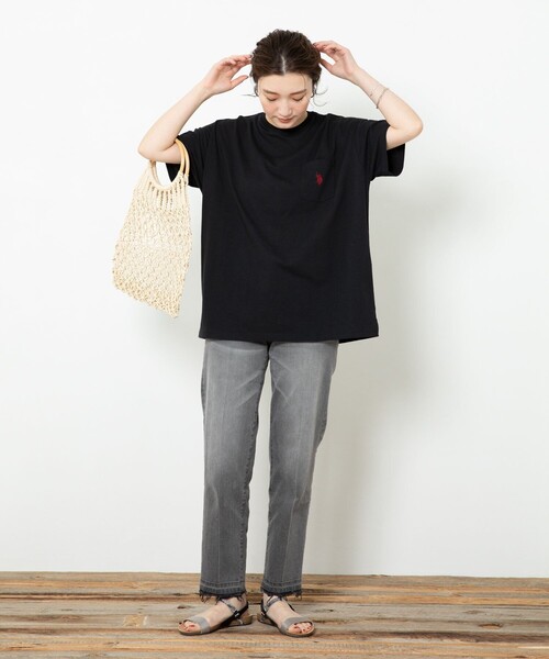 FREAK'S STORE（フリークスストア）の「▽【WEB限定】U.S.POLO ASSN./ユーエスポロアッスン　別注胸刺繍ポケットTシャツ（Tシャツ/カットソー・レディース・ホワイト/ブラック/ベージュ/ネイビー/グリーン/ラベンダー/ブルーグリーン/ネイビー系/ネイビー×ホワイト/ブラック×ベージュ・ﾌﾘ-）」の15枚目の写真