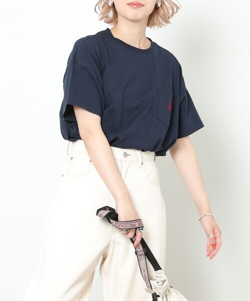 FREAK'S STORE（フリークスストア）の「▽【WEB限定】U.S.POLO ASSN./ユーエスポロアッスン　別注胸刺繍ポケットTシャツ（Tシャツ/カットソー・レディース・ホワイト/ブラック/ベージュ/ネイビー/グリーン/ラベンダー/ブルーグリーン/ネイビー系/ネイビー×ホワイト/ブラック×ベージュ・ﾌﾘ-）」の22枚目の写真