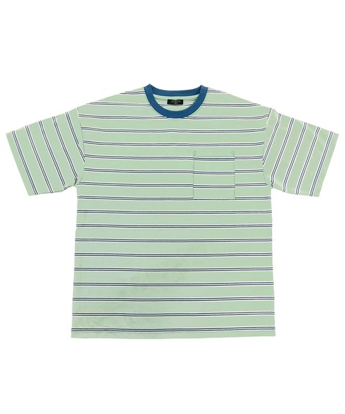 GLAZOS(グラソス)の「天竺・ドロップショルダーBIGサイズマルチボーダーポケット半袖Tシャツ(Tシャツ/カットソー・キッズ・ライトブルー/ブルー/ライトグリーン/マスタード・130cm/140cm/150cm/160cm/170cm)」の5枚目の写真