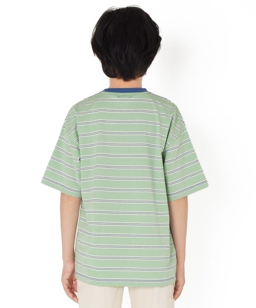 GLAZOS(グラソス)の「天竺・ドロップショルダーBIGサイズマルチボーダーポケット半袖Tシャツ(Tシャツ/カットソー・キッズ・ライトブルー/ブルー/ライトグリーン/マスタード・130cm/140cm/150cm/160cm/170cm)」の8枚目の写真