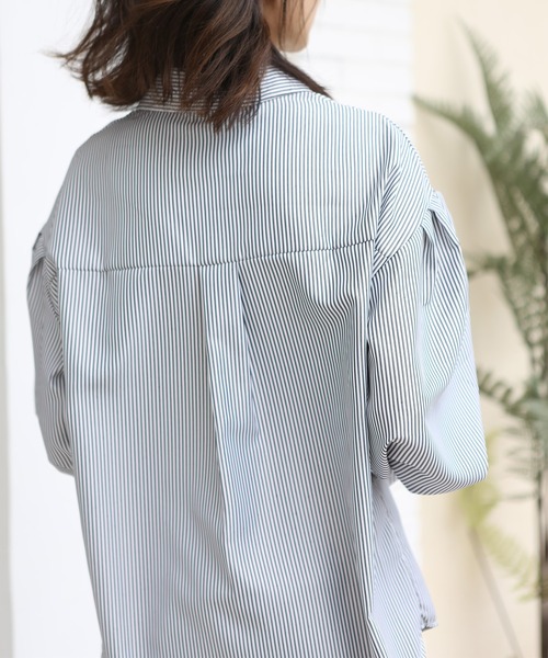 MAISON DE THERESE（メゾン ド テレーズ）の「細ストライプシャツブラウス ボリュームスリーブストライプシャツ（シャツ/ブラウス・レディース・ブルー/ブラック・MEDIUM/SMALL/LARGE）」の22枚目の写真