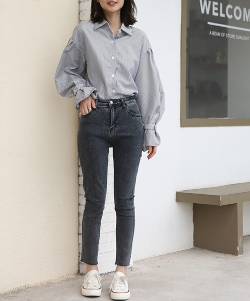 MAISON DE THERESE（メゾン ド テレーズ）の「細ストライプシャツブラウス ボリュームスリーブストライプシャツ（シャツ/ブラウス・レディース・ブルー/ブラック・MEDIUM/SMALL/LARGE）」の17枚目の写真