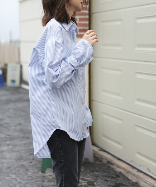 MAISON DE THERESE（メゾン ド テレーズ）の「細ストライプシャツブラウス ボリュームスリーブストライプシャツ（シャツ/ブラウス・レディース・ブルー/ブラック・MEDIUM/SMALL/LARGE）」の11枚目の写真