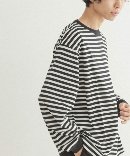 FORK&SPOON(フォークアンドスプーン)の「FORK&SPOON ボーダーロングスリーブTシャツ(Tシャツ/カットソー・メンズ・グレー系その他/グリーン系その他/ブラック系その他・5/3/4)」の2枚目の写真