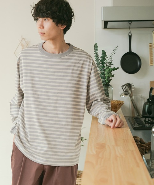 FORK&SPOON(フォークアンドスプーン)の「FORK&SPOON ボーダーロングスリーブTシャツ(Tシャツ/カットソー・メンズ・グレー系その他/グリーン系その他/ブラック系その他・5/3/4)」の1枚目の写真