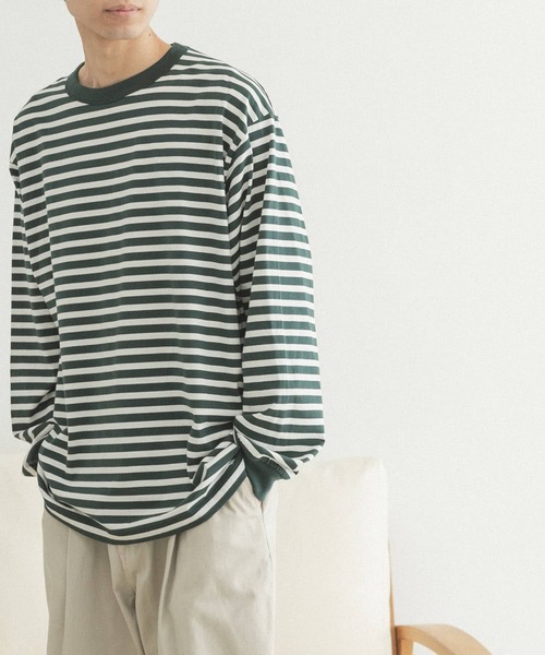 FORK&SPOON(フォークアンドスプーン)の「FORK&SPOON ボーダーロングスリーブTシャツ(Tシャツ/カットソー・メンズ・グレー系その他/グリーン系その他/ブラック系その他・5/3/4)」の3枚目の写真
