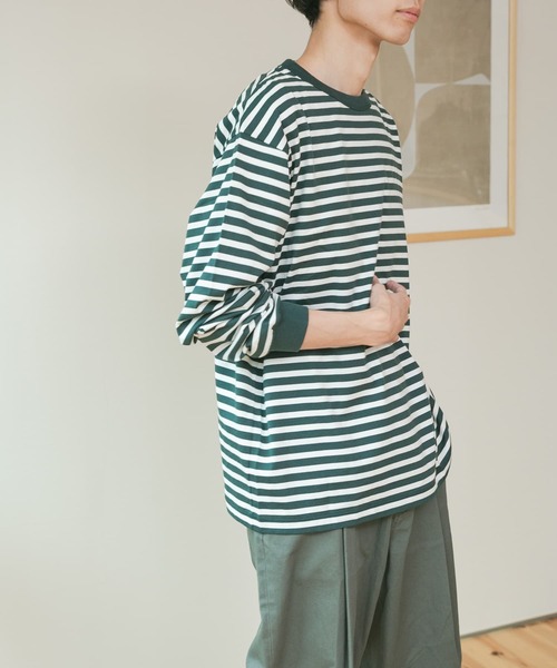 FORK&SPOON(フォークアンドスプーン)の「FORK&SPOON ボーダーロングスリーブTシャツ(Tシャツ/カットソー・メンズ・グレー系その他/グリーン系その他/ブラック系その他・5/3/4)」の6枚目の写真