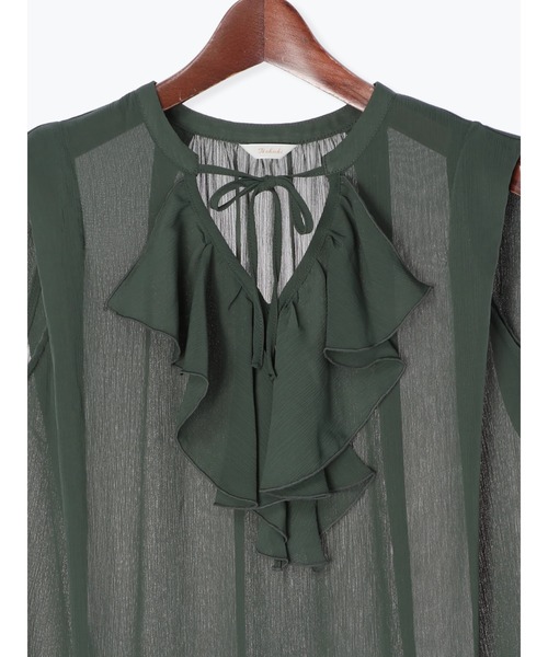 Te chichi(テチチ)の「楊柳シフォンラッフルブラウス(シャツ/ブラウス・レディース・ブラック/オフホワイト/グリーン・フリ-)」の16枚目の写真