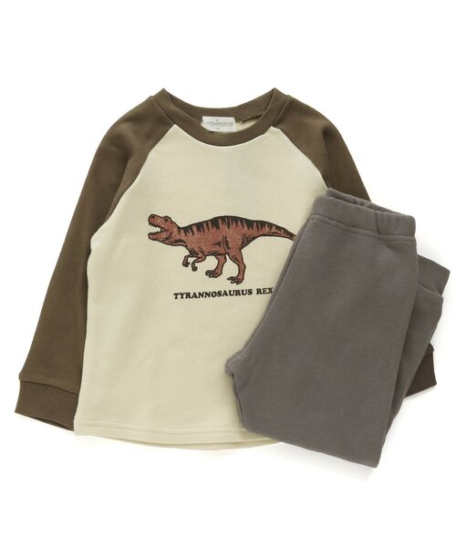 Ampersand（アンパサンド）の「/恐竜ルームウェア/パジャマ 10分丈（ルームウェア/パジャマ・キッズ・カーキ/チャコール/ブラウン・100/110/90/130/140/120/80）」の2枚目の写真