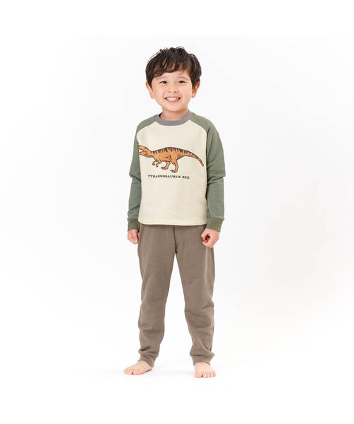 Ampersand（アンパサンド）の「/恐竜ルームウェア/パジャマ 10分丈（ルームウェア/パジャマ・キッズ・カーキ/チャコール/ブラウン・100/110/90/130/140/120/80）」の4枚目の写真