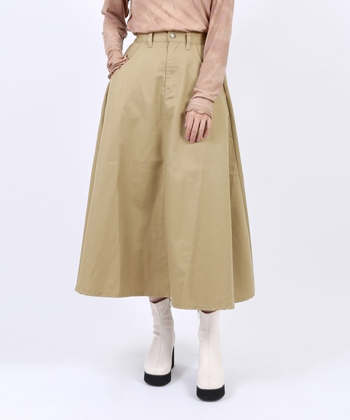 PUNYUS（プニュズ）の「ツイルロングスカート（スカート・レディース・ブラック/ベージュ/グリーン・1/2/4/3）」の3枚目の写真