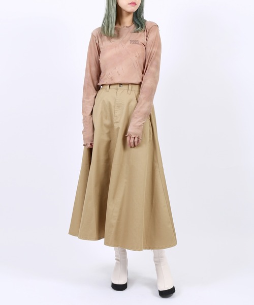 PUNYUS（プニュズ）の「ツイルロングスカート（スカート・レディース・ブラック/ベージュ/グリーン・1/2/4/3）」の4枚目の写真