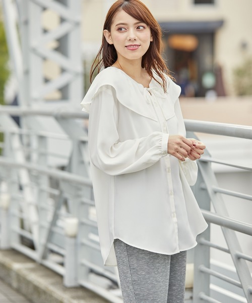 Honeys（ハニーズ）の「衿フリルブラウス（シャツ/ブラウス・レディース・ホワイト系その他/ブラック系その他/パープル系その他/ブラック/アイボリー・L/M/S）」の13枚目の写真