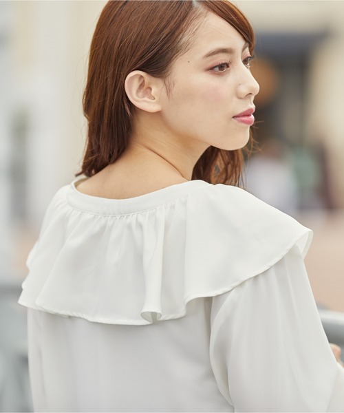 Honeys（ハニーズ）の「衿フリルブラウス（シャツ/ブラウス・レディース・ホワイト系その他/ブラック系その他/パープル系その他/ブラック/アイボリー・L/M/S）」の15枚目の写真