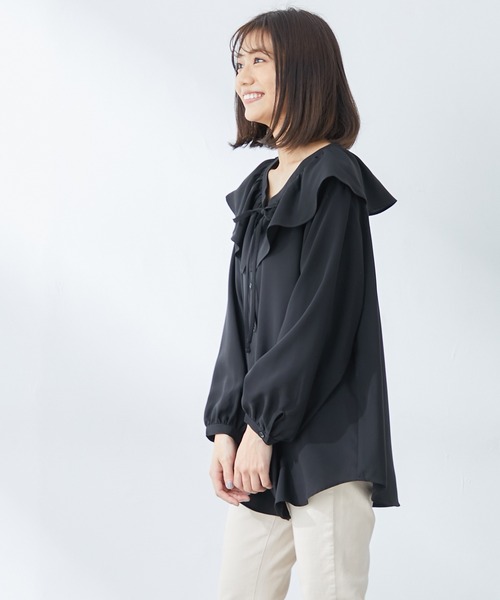 Honeys（ハニーズ）の「衿フリルブラウス（シャツ/ブラウス・レディース・ホワイト系その他/ブラック系その他/パープル系その他/ブラック/アイボリー・L/M/S）」の22枚目の写真