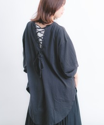 【wordtrobe】空紡糸天竺 後ろレースアップ プルオーバー