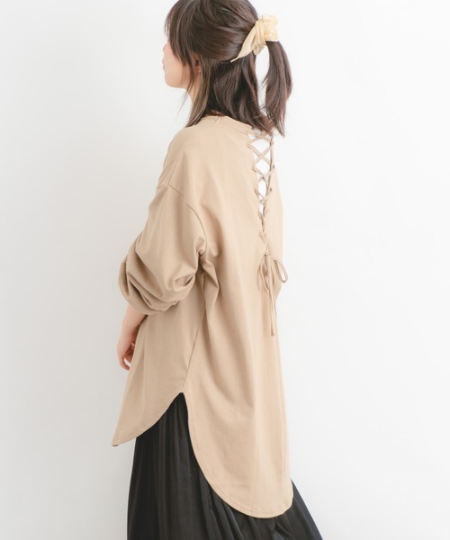 Wordtrobe（ワードトローブ）の「【wordtrobe】空紡糸天竺 後ろレースアップ プルオーバー（Tシャツ/カットソー・レディース・ホワイト/ブラック/ベージュ・FREE）」の12枚目の写真