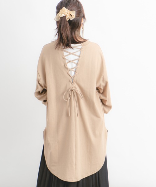 Wordtrobe（ワードトローブ）の「【wordtrobe】空紡糸天竺 後ろレースアップ プルオーバー（Tシャツ/カットソー・レディース・ホワイト/ブラック/ベージュ・FREE）」の9枚目の写真