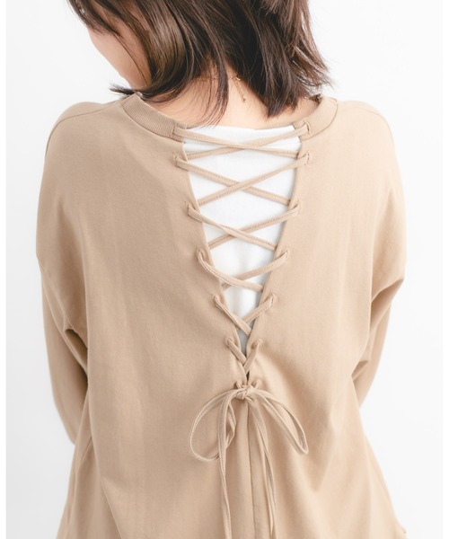 Wordtrobe（ワードトローブ）の「【wordtrobe】空紡糸天竺 後ろレースアップ プルオーバー（Tシャツ/カットソー・レディース・ホワイト/ブラック/ベージュ・FREE）」の6枚目の写真