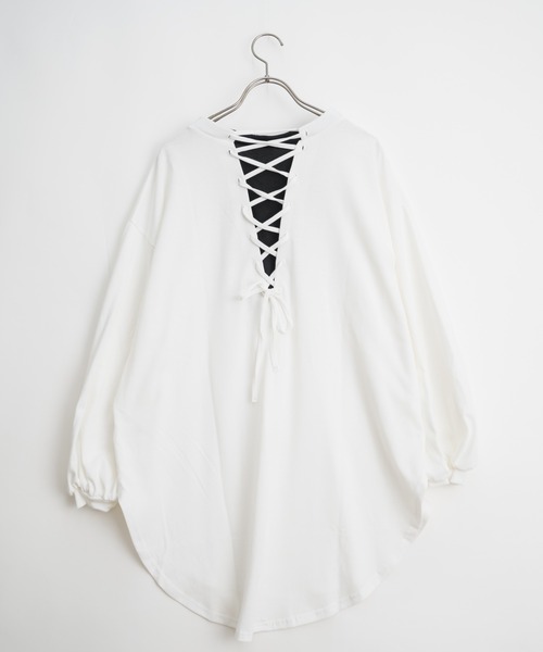 Wordtrobe（ワードトローブ）の「【wordtrobe】空紡糸天竺 後ろレースアップ プルオーバー（Tシャツ/カットソー・レディース・ホワイト/ブラック/ベージュ・FREE）」の13枚目の写真