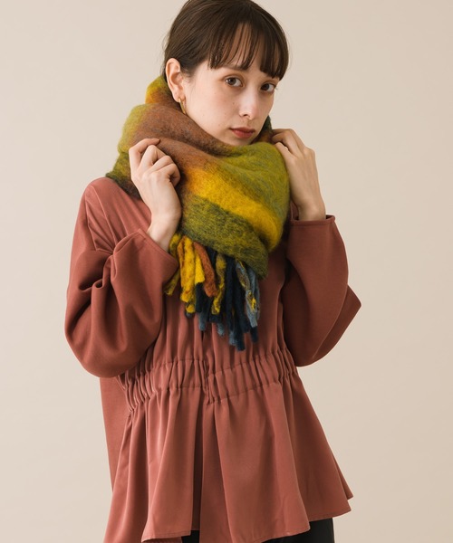 KATHARINE ROSS(キャサリンロス)の「【KATHARINE ROSS】モヘヤタッチチェックストール(ストール/ショール・レディース・ホワイト/イエロー・MEDIUM)」の1枚目の写真