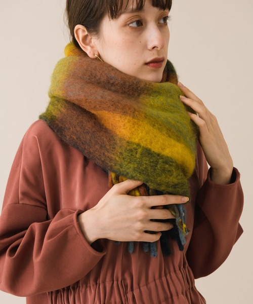 KATHARINE ROSS(キャサリンロス)の「【KATHARINE ROSS】モヘヤタッチチェックストール(ストール/ショール・レディース・ホワイト/イエロー・MEDIUM)」の3枚目の写真
