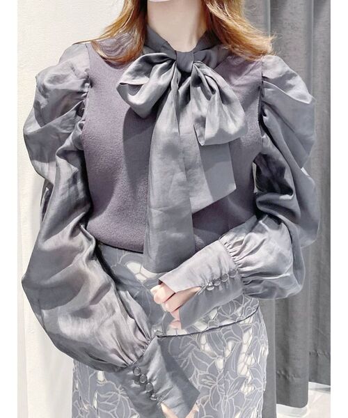 MERCURYDUO（マーキュリーデュオ）の「2WAYリボンパワショルドッキングニット（ニット/セーター・レディース・オフホワイト/ピンク/ネイビー・FREE）」の14枚目の写真