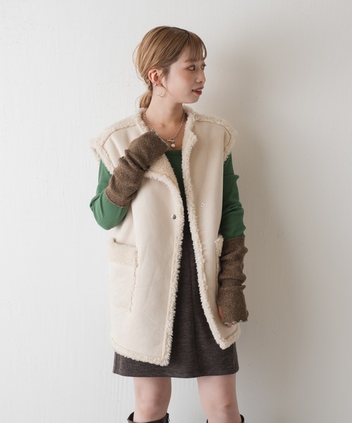 Kastane(カスタネ)の「配色ステッチアームウォーマー(アームカバー・レディース・ライトグレー/ブラウン/アイボリー・FREE)」の21枚目の写真