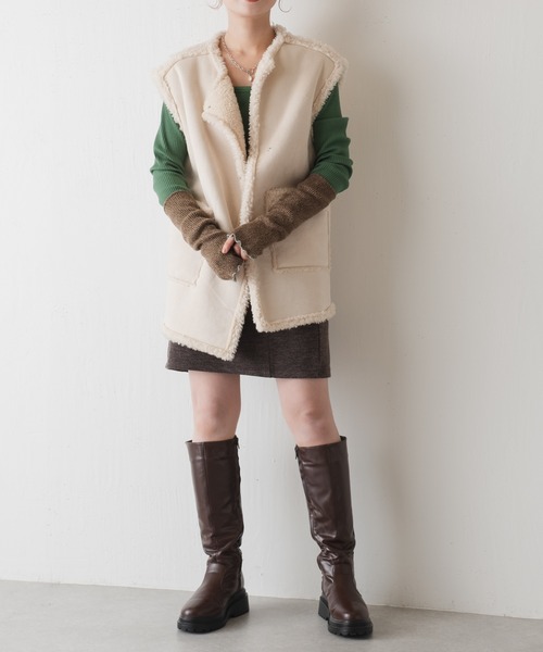 Kastane(カスタネ)の「配色ステッチアームウォーマー(アームカバー・レディース・ライトグレー/ブラウン/アイボリー・FREE)」の13枚目の写真