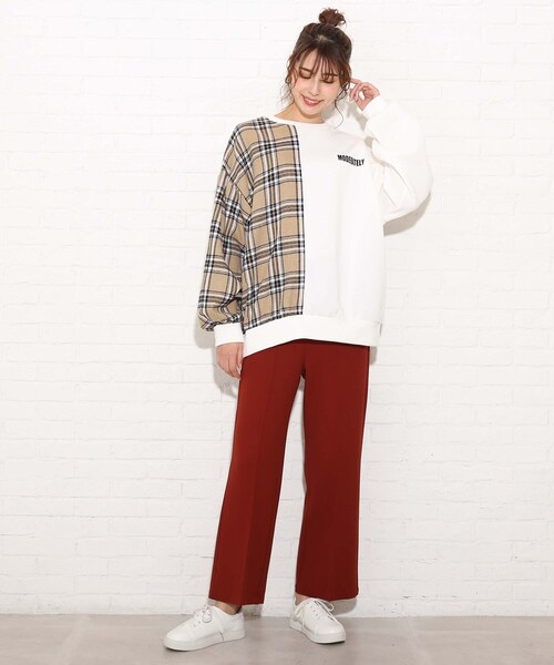 Cutie Blonde（キューティーブロンド）の「◆チェック切替ゆるっとスウェット（スウェット・レディース・ブラウン系その他/オフホワイト/ブラック・00）」の4枚目の写真