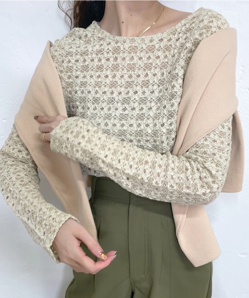 mystic(ミスティック)の「ストレッチレースショートTシャツ(Tシャツ/カットソー・レディース・ホワイト/オレンジ/ブラック/グリーン/ベージュ・FREE)」の3枚目の写真