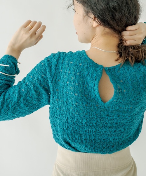 mystic(ミスティック)の「ストレッチレースショートTシャツ(Tシャツ/カットソー・レディース・ホワイト/オレンジ/ブラック/グリーン/ベージュ・FREE)」の4枚目の写真