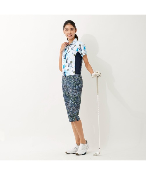 marie claire(マリ・クレール)の「marie claire/マリクレール 大花柄 ジップハイネック半袖シャツ 吸汗速乾 UVカット ゴルフウェア(シャツ/ブラウス・レディース・ネイビー/レッド・M/LL/L/3L)」の7枚目の写真
