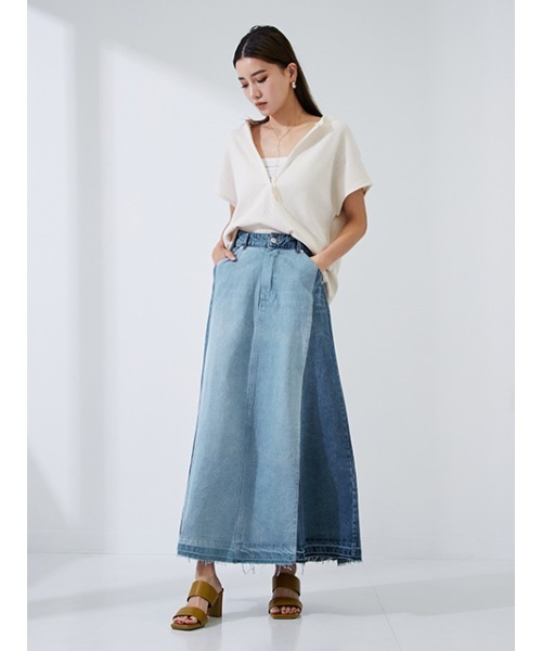 Settimissimo（セッティミッシモ）の「リメイク風デニムフレアスカート（デニムスカート・レディース・サックスブルー/ブルー・FREE）」の13枚目の写真