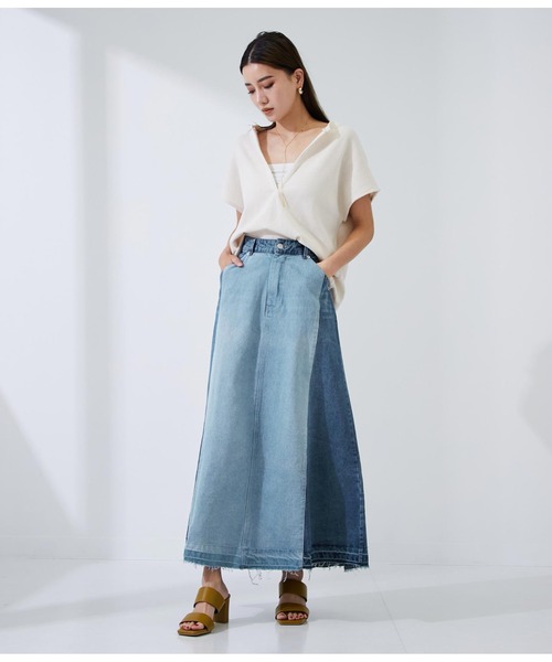 Settimissimo（セッティミッシモ）の「リメイク風デニムフレアスカート（デニムスカート・レディース・サックスブルー/ブルー・FREE）」の8枚目の写真