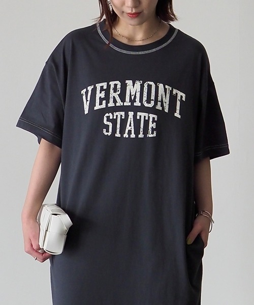 Riberry(リベリー)の「カレッジロゴ半袖ワンピース(ワンピース・レディース・ベージュ/ブルー/オートミール/スミクロ/ブラック×ホワイト・FREE)」の19枚目の写真