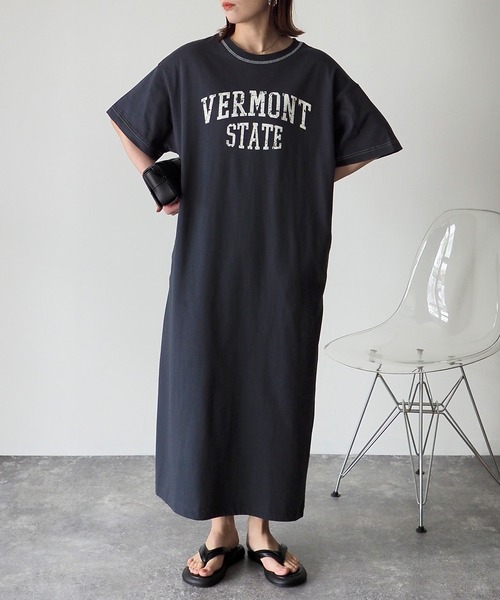 Riberry(リベリー)の「カレッジロゴ半袖ワンピース(ワンピース・レディース・ベージュ/ブルー/オートミール/スミクロ/ブラック×ホワイト・FREE)」の21枚目の写真