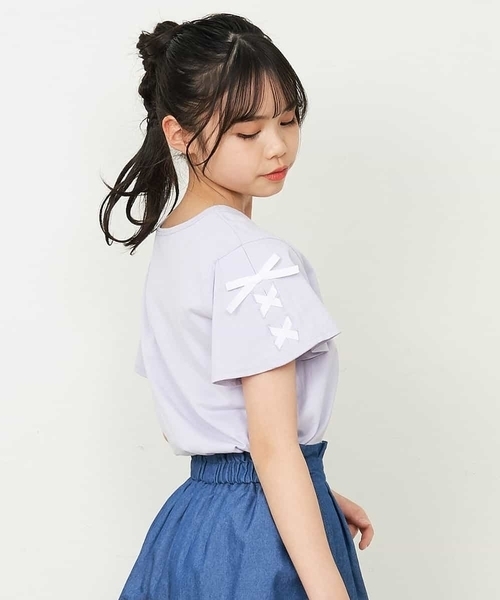 a.v.v（アーヴェヴェ）の「[140-150]レースアップリボンスリーブTシャツ（Tシャツ/カットソー・キッズ・ブラック/アイボリー/ライトパープル/ライトピンク/ミント/ホワイト/パープル・140/150）」の7枚目の写真