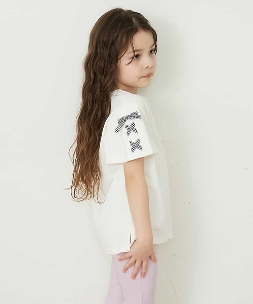 a.v.v（アーヴェヴェ）の「[140-150]レースアップリボンスリーブTシャツ（Tシャツ/カットソー・キッズ・ブラック/アイボリー/ライトパープル/ライトピンク/ミント/ホワイト/パープル・140/150）」の3枚目の写真