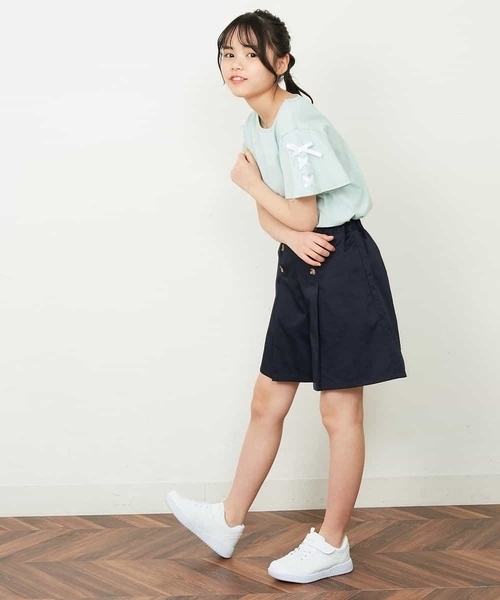 a.v.v（アーヴェヴェ）の「[140-150]レースアップリボンスリーブTシャツ（Tシャツ/カットソー・キッズ・ブラック/アイボリー/ライトパープル/ライトピンク/ミント/ホワイト/パープル・140/150）」の22枚目の写真