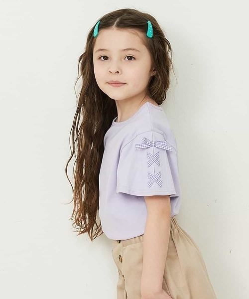 a.v.v（アーヴェヴェ）の「[140-150]レースアップリボンスリーブTシャツ（Tシャツ/カットソー・キッズ・ブラック/アイボリー/ライトパープル/ライトピンク/ミント/ホワイト/パープル・140/150）」の14枚目の写真