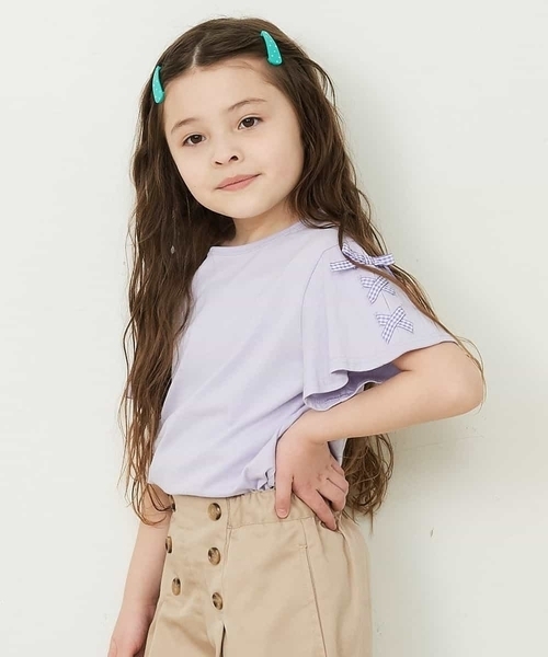 a.v.v（アーヴェヴェ）の「[140-150]レースアップリボンスリーブTシャツ（Tシャツ/カットソー・キッズ・ブラック/アイボリー/ライトパープル/ライトピンク/ミント/ホワイト/パープル・140/150）」の13枚目の写真